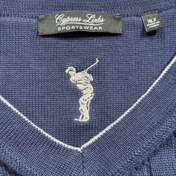 Cypress Links Golf Sweater Vest XLT Navy Blue Cotton Cable Knit V-Neck Pullover - Picture 4 of 7